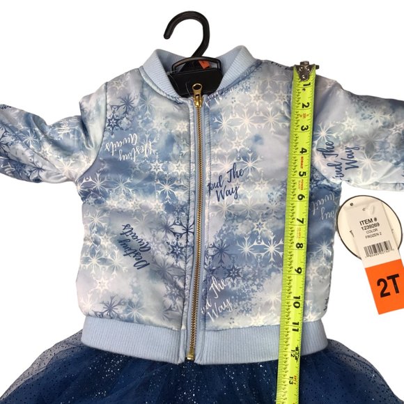 New NWT Disney Frozen Outfit Set Blue Coat Jacket + Tutu Skirt Silver Glitter 2T - Picture 10 of 12